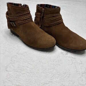 Minnetonka Boots Women 8 Brown Suede Dixon Ankle Bootie Boho Side Zip